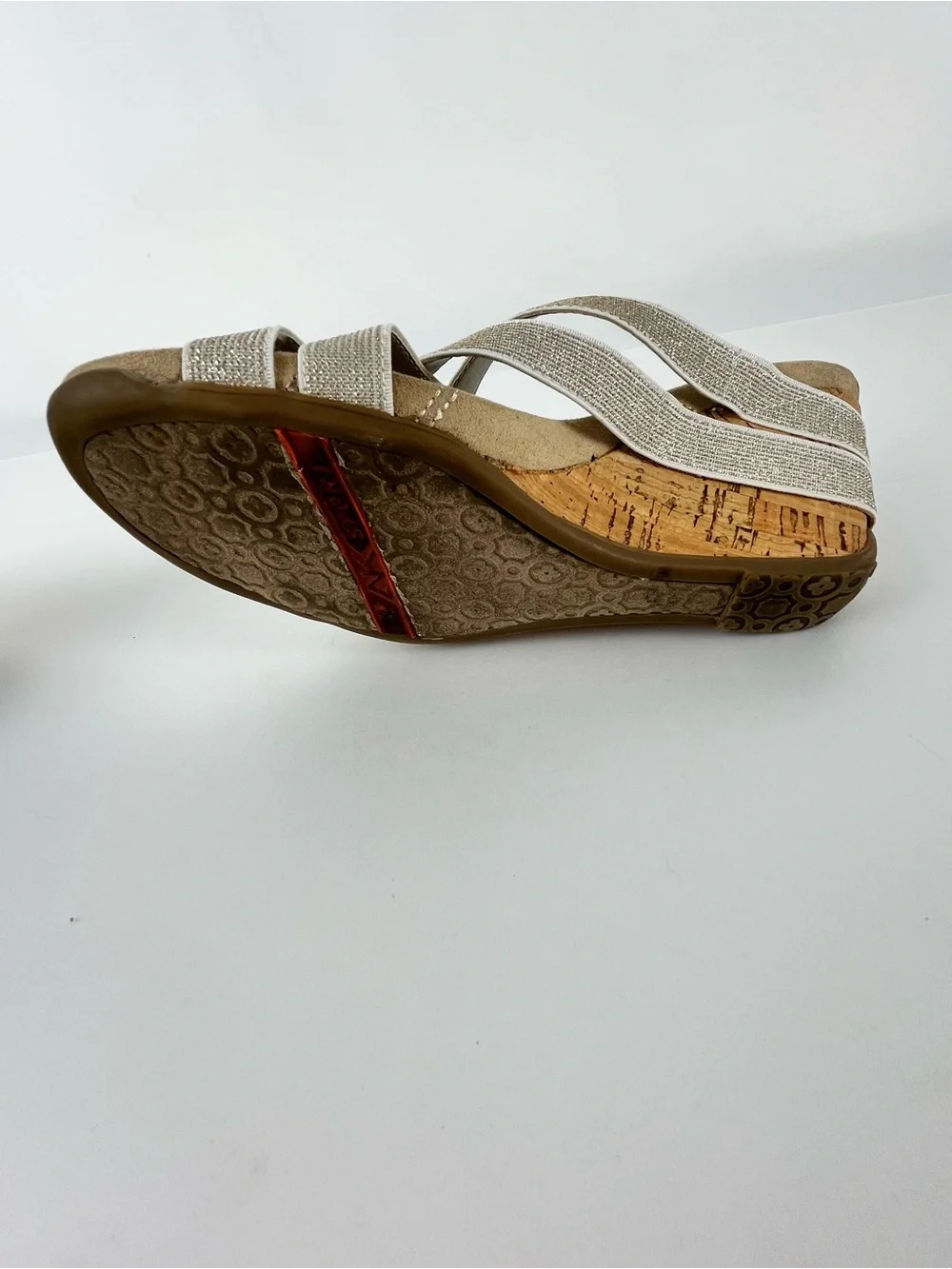 Anne Klein Sport Lakeisha Wedge Sandals Gold Shimmer Textile Bands Size 8